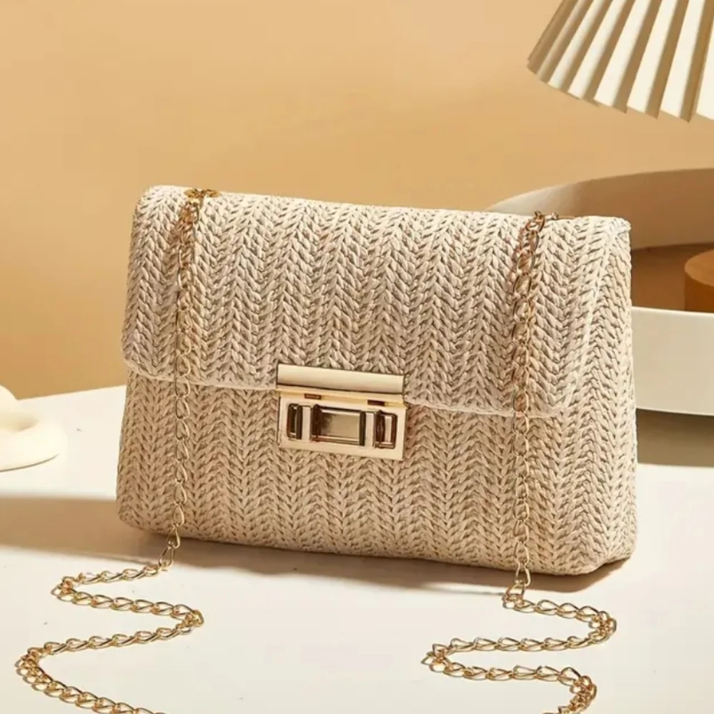 Women's Cream Woven Chain Bag with Gold Hardware & Finishings, 5.5×8×2, NWOT - Picture 4 of 5